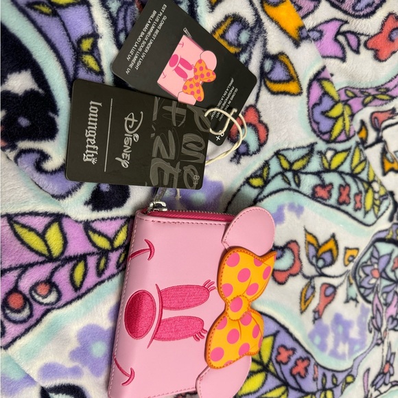 Loungefly Handbags - Loungefly Pink Wallet with Yellow Polka Dot Bow